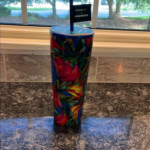 Farm Rio & Starbucks Collab 24oz Blue Floral Cold Only Cup Stainless Steel NWT - Picture 1 of 6